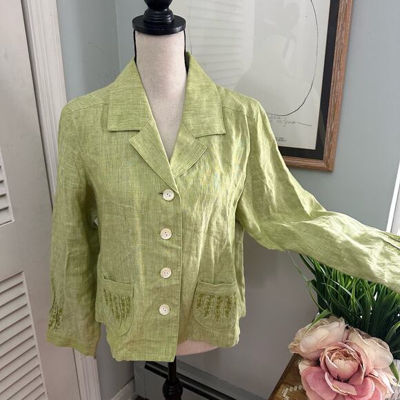 J JILL Womens Jacket MP Linen Embroidered Detail Spring Lagenlook Casual Preppy - Picture 1 of 13